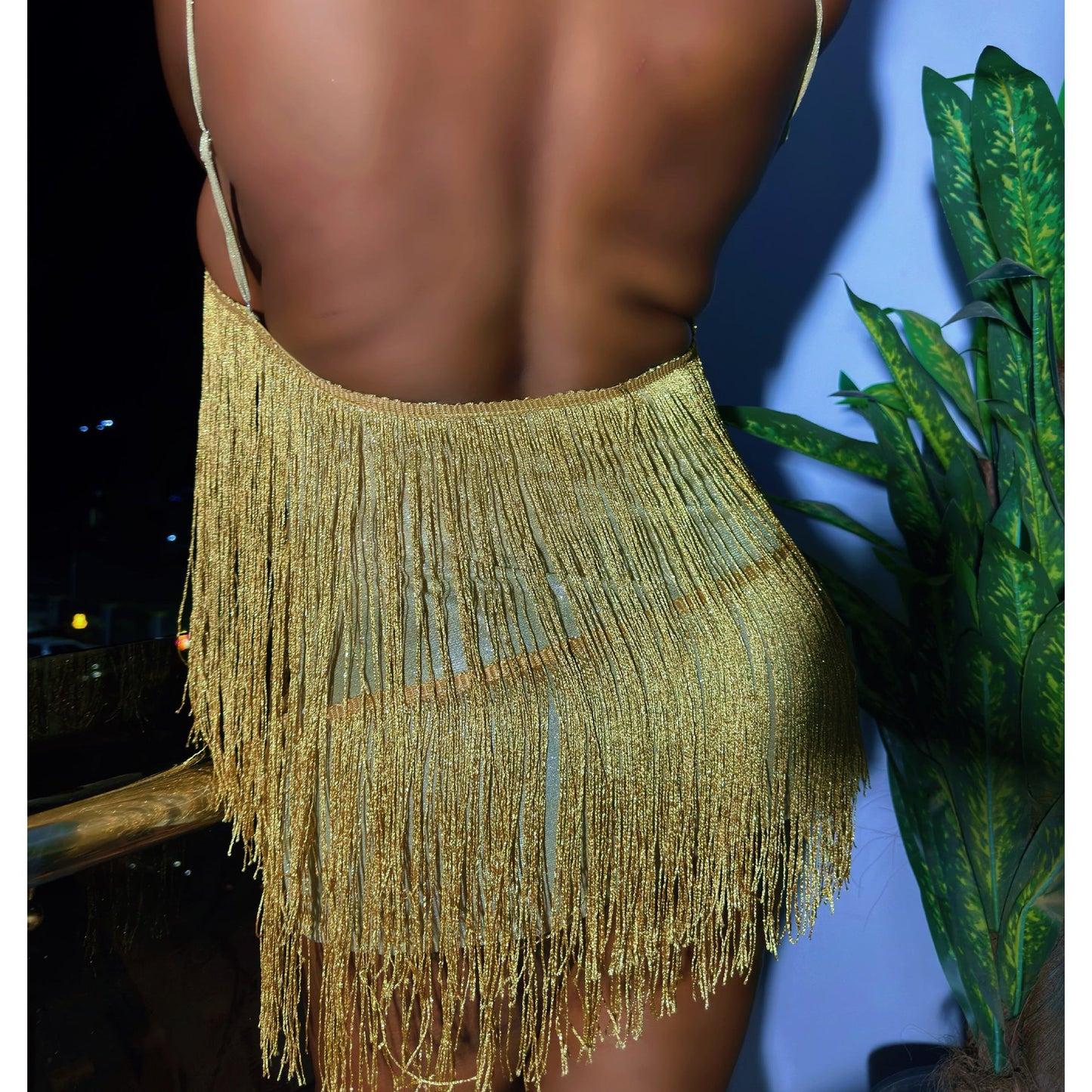 Deep V-Neck Spaghetti Strap Mini Tassel Dress