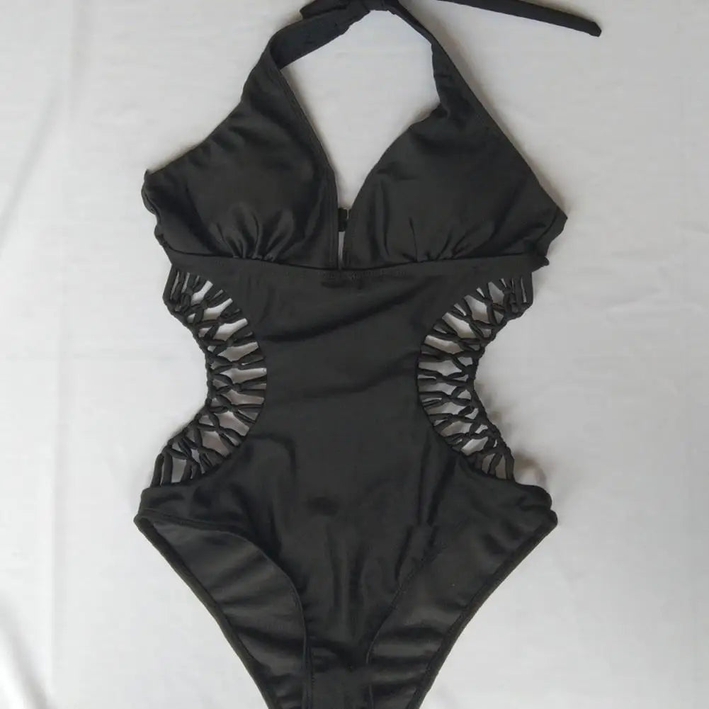 Hollow Out Deep V Neck Swimsuit