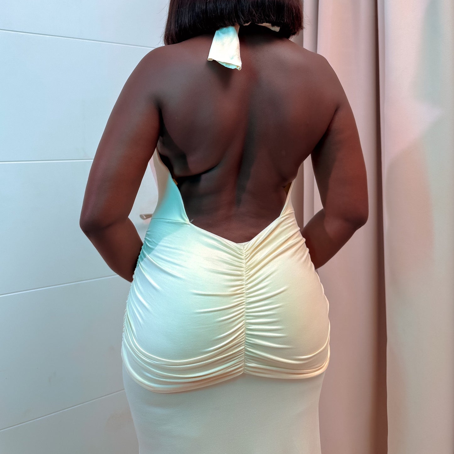 Halter V-Neck Knot Ribbon Dress