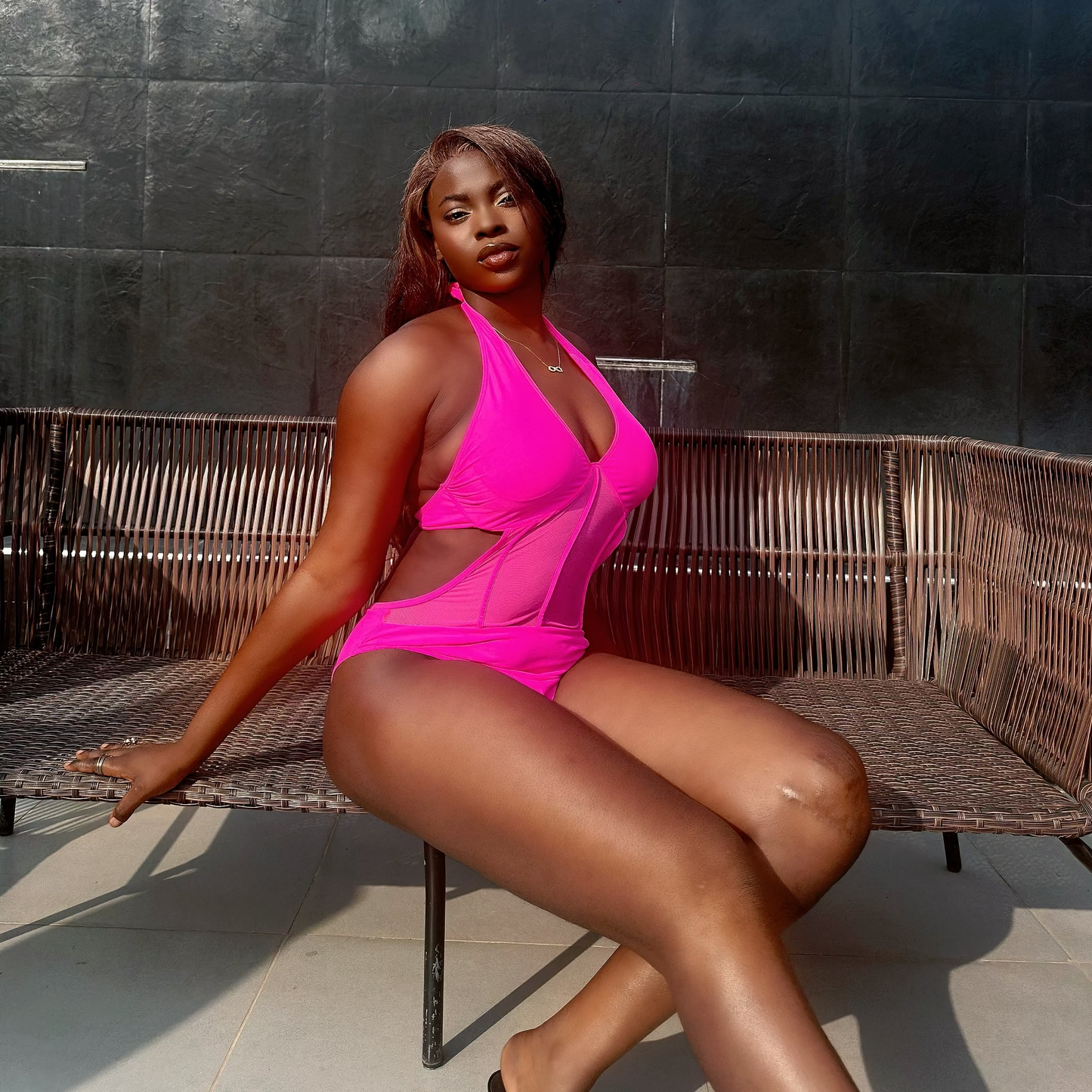 Mesh Cut Out Halter Swimsuit