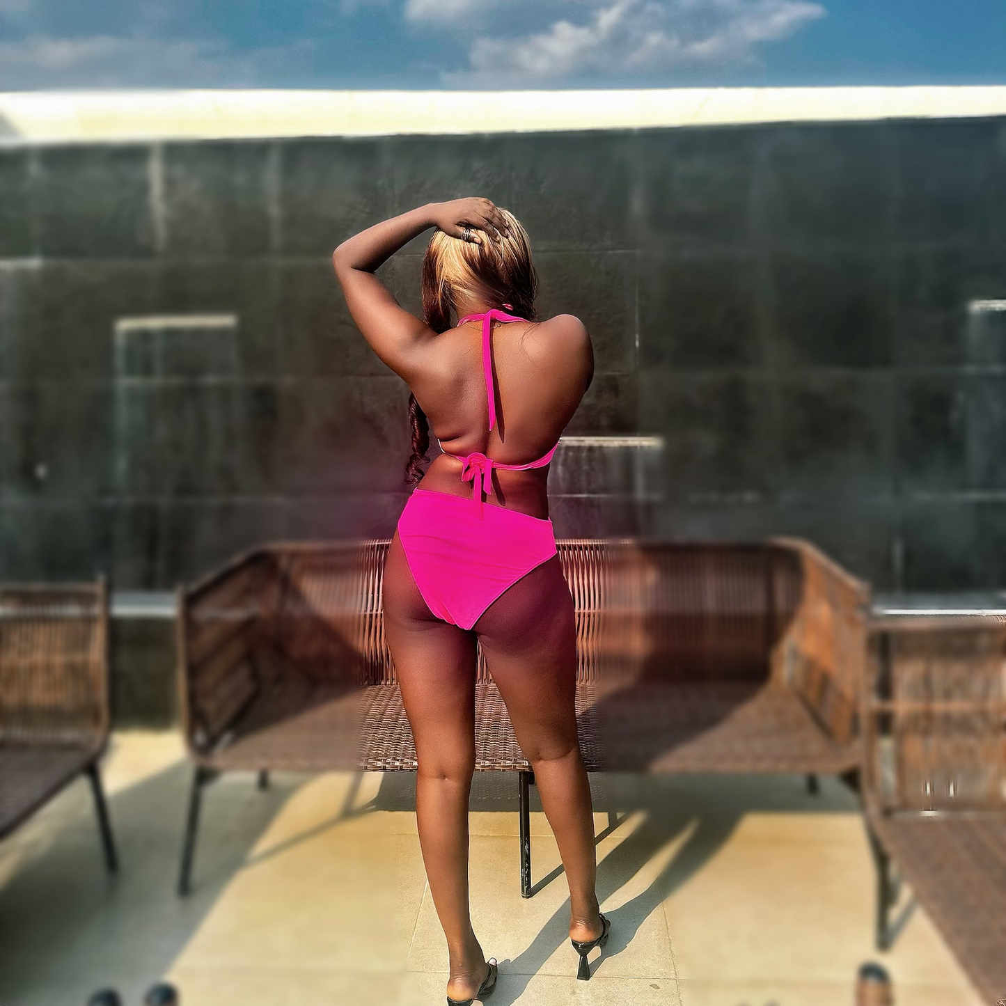 Mesh Cut Out Halter Swimsuit