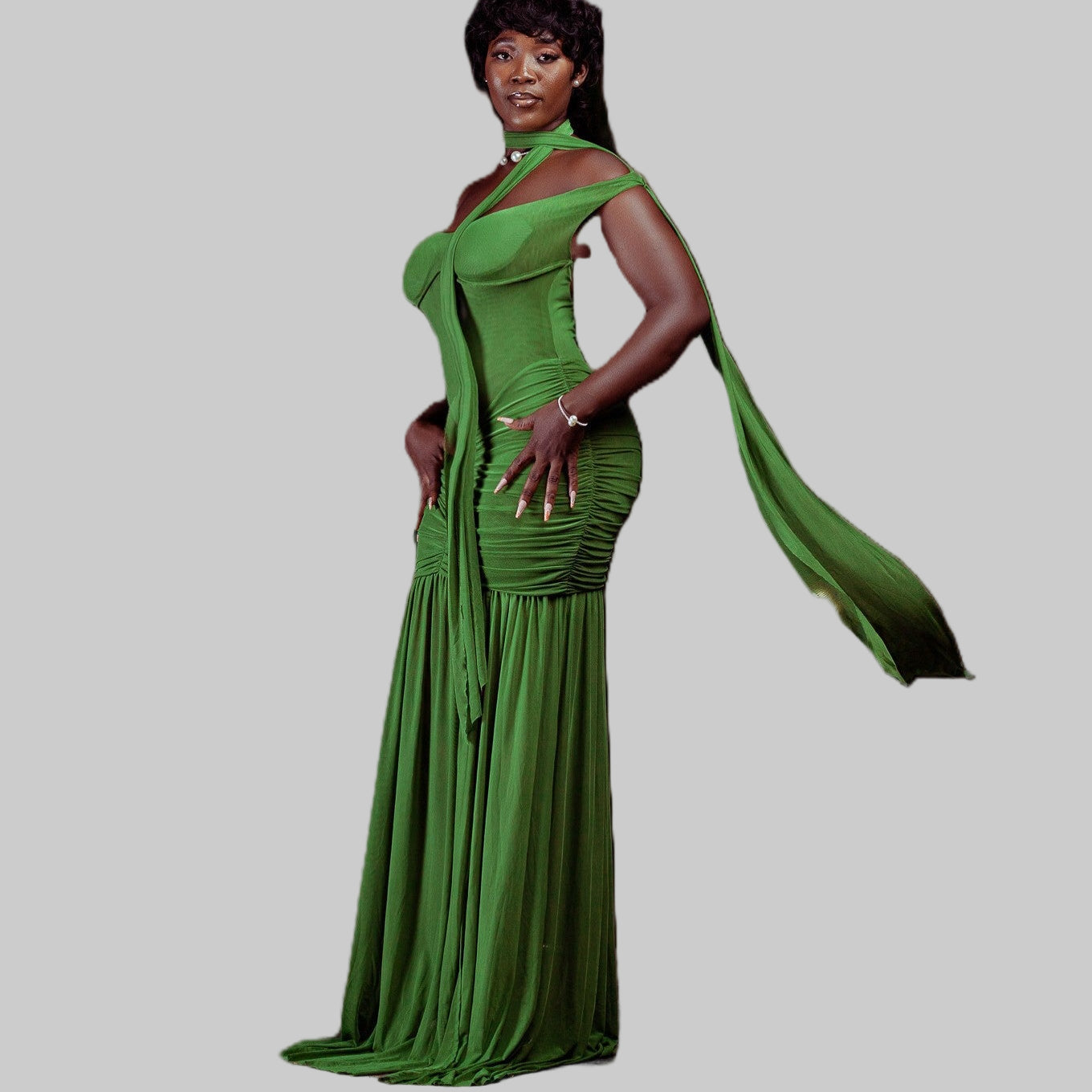 Off-shoulder Split Long Dress