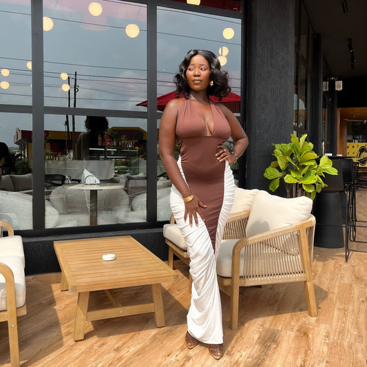 Ruched Patchwork Maxi Dress