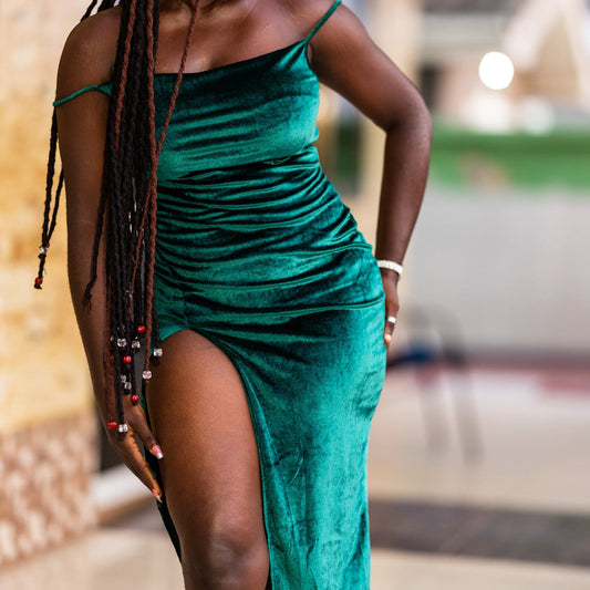 Serwaa's Velvet Elegant Split Maxi Dress