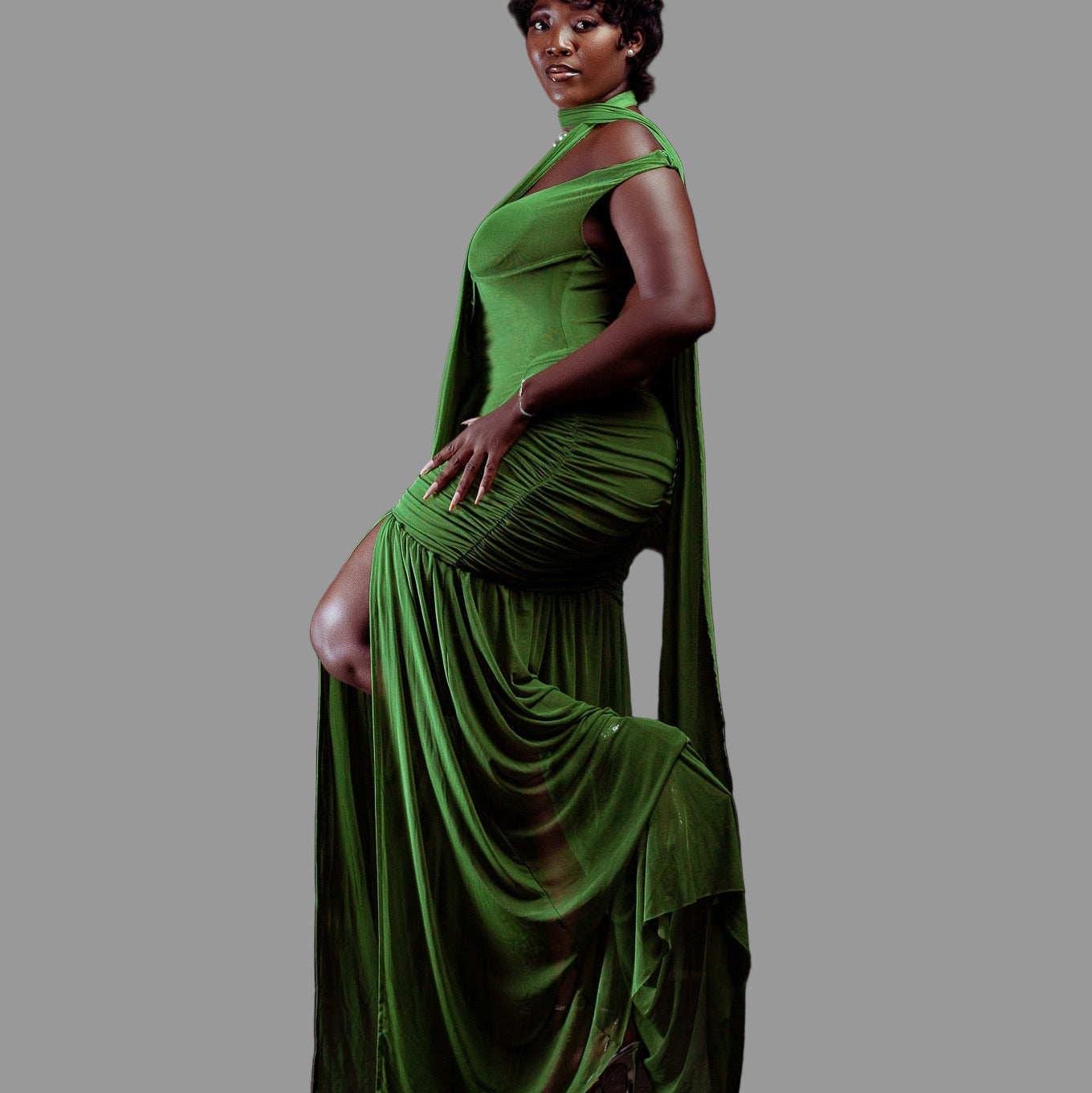 Off-shoulder Split Long Dress