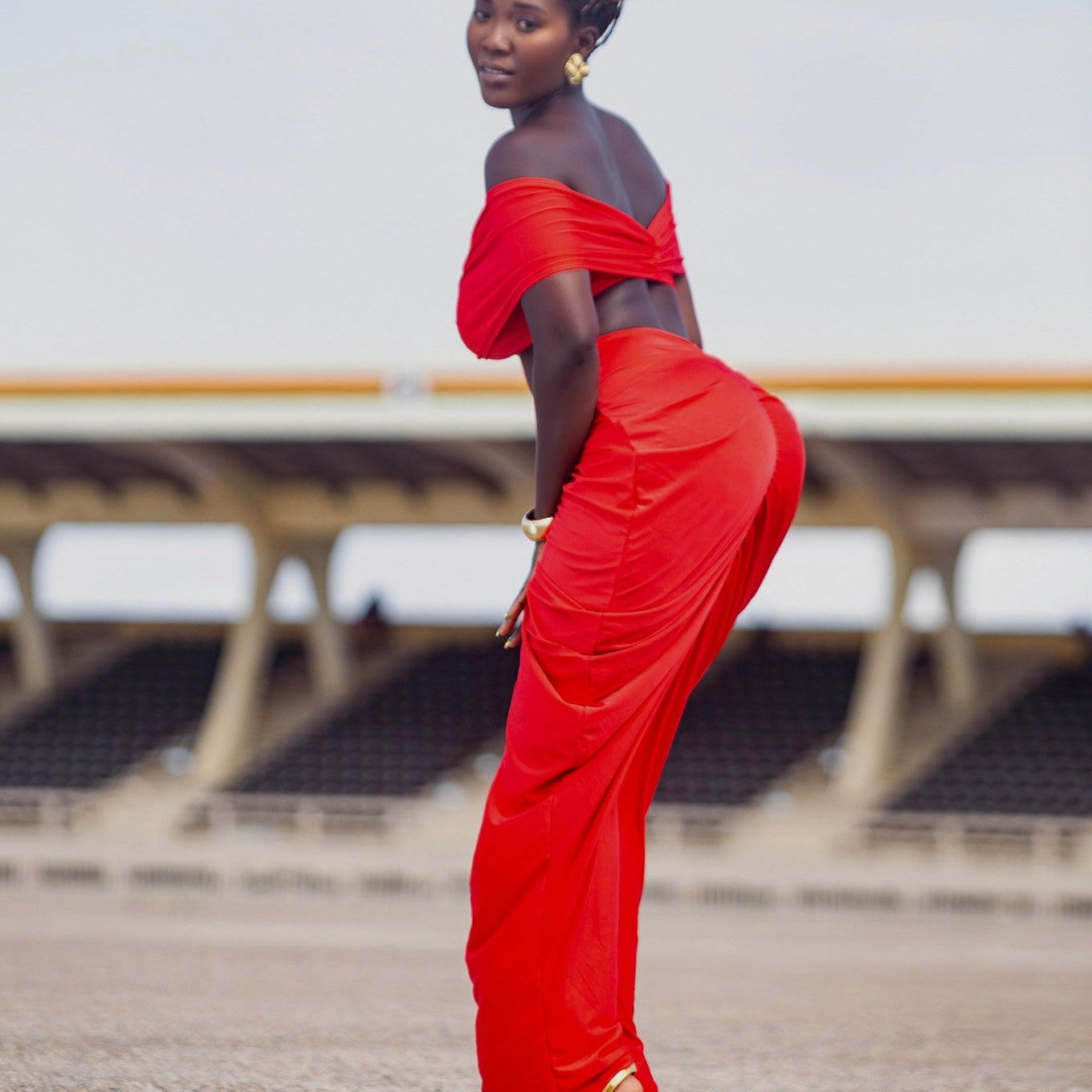 Off Shoulder Crop Top and Low Waist Maxi Skirt Set