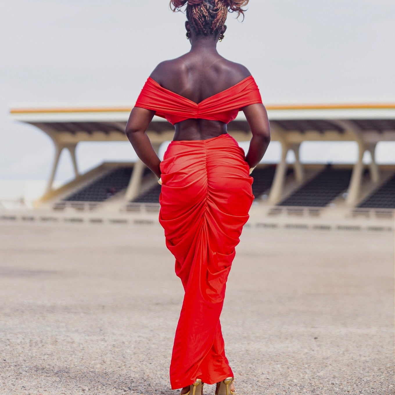 Off Shoulder Crop Top and Low Waist Maxi Skirt Set