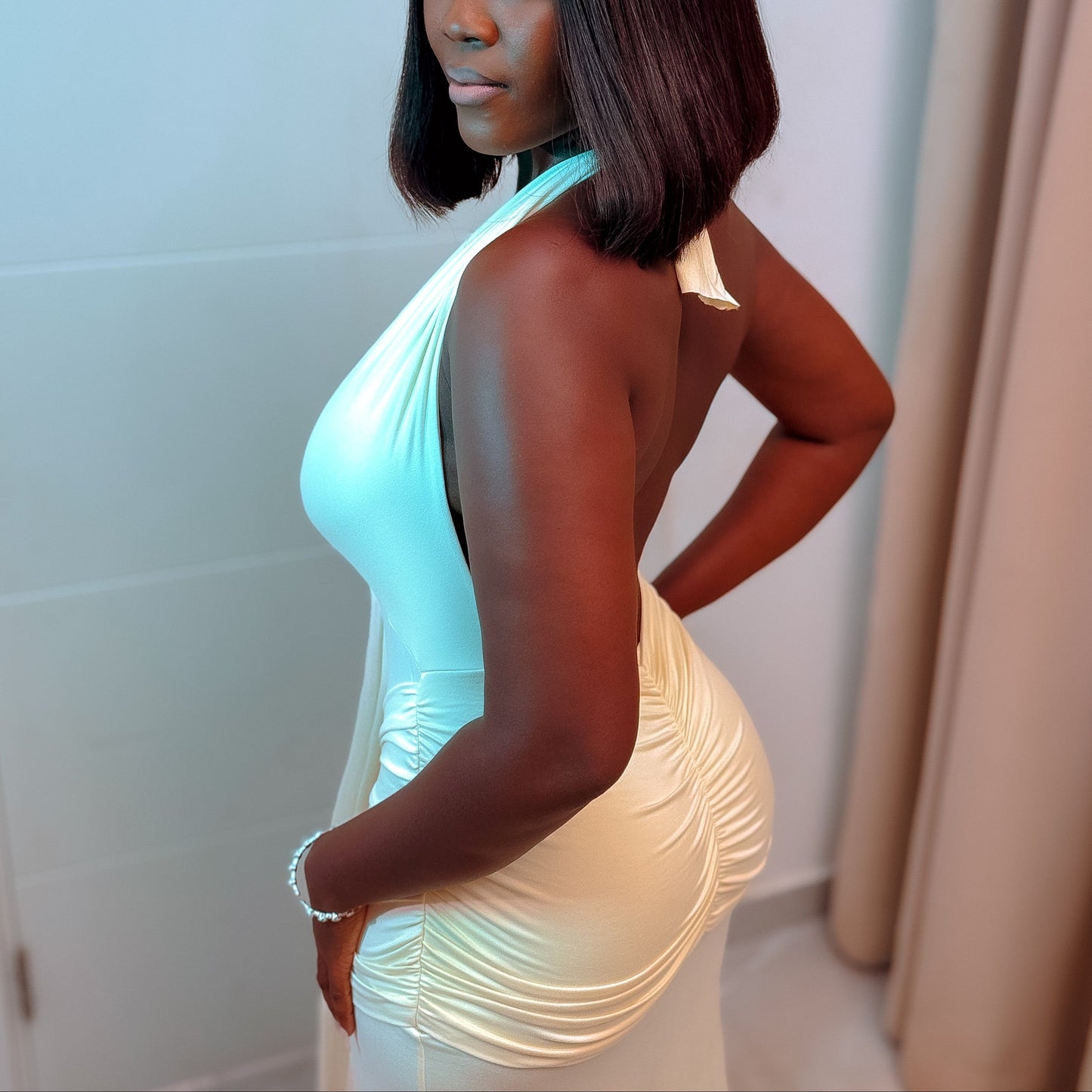 Halter V-Neck Knot Ribbon Dress