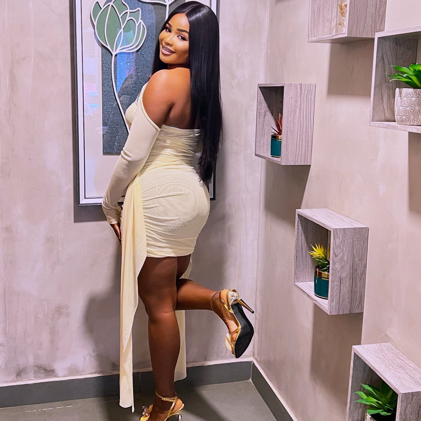 Mesh Strapless Full Sleeve Dress