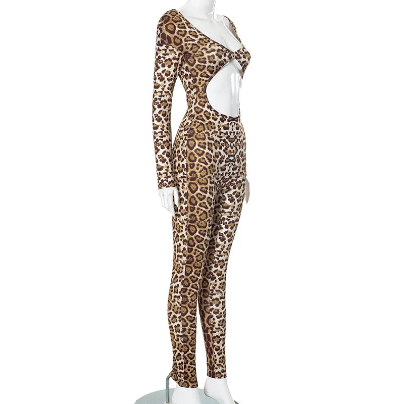 Leopard Print Hollow Jumpsuit
