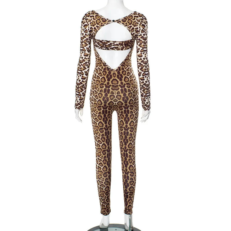 Leopard Print Hollow Jumpsuit