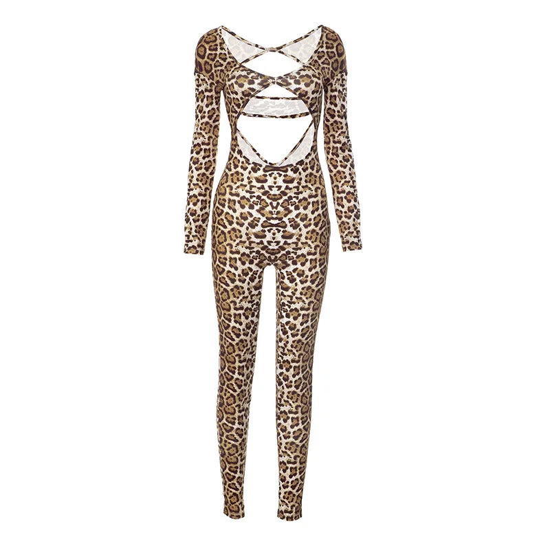Leopard Print Hollow Jumpsuit