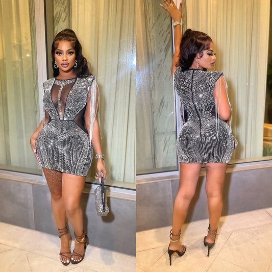 Luxury Mesh Sheer Patchwork Sparkly Night Club Dress