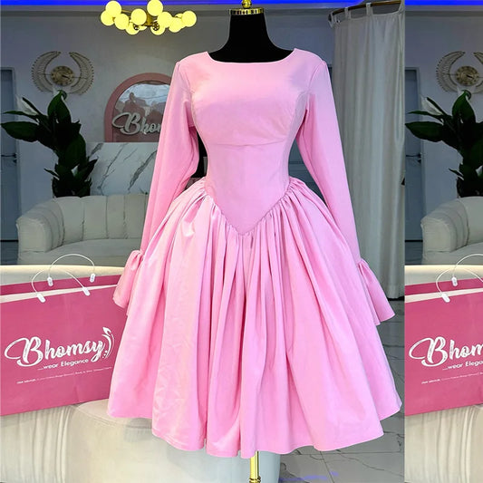 Pleated Round Neck Party Dress