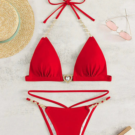 Red Crystal Chain Bikini