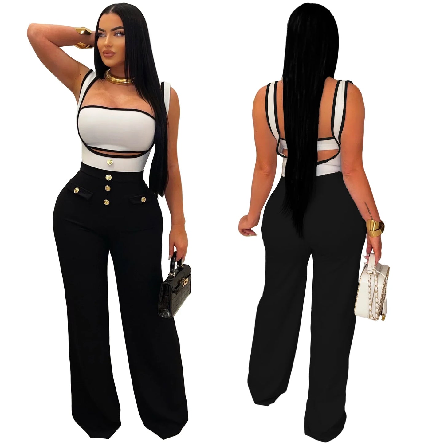 Elegant Two Piece Suspender Jumpsuit