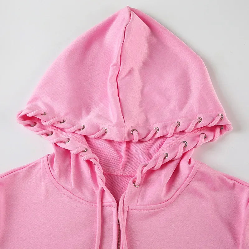 Solid Drawstring Two-Piece Hooded Tracksuit